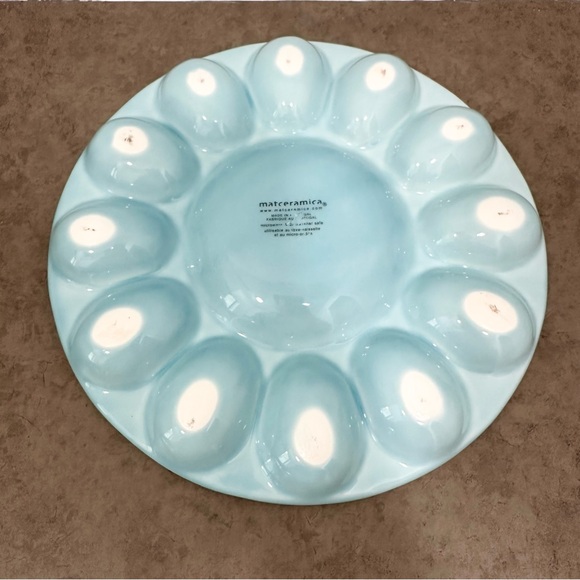 Vintage Deviled Egg Light Blue Ceramic Plate Platter Serving Dish 11” Portugal - Picture 9 of 9